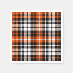 Orange Black White Plaid Tartan Pattern Design  Napkin