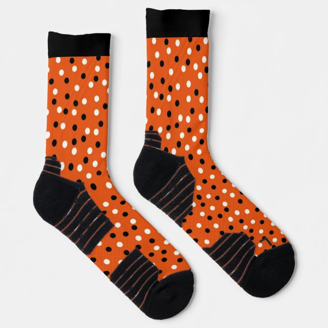 Orange, Black & White Poke A Dot Design Socks (Right)