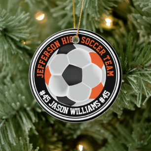Orange, Black & White Soccer ⚽ Keychain Ceramic Ornament