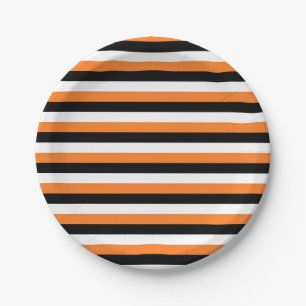 Orange, Black, White Stripes Paper Plate