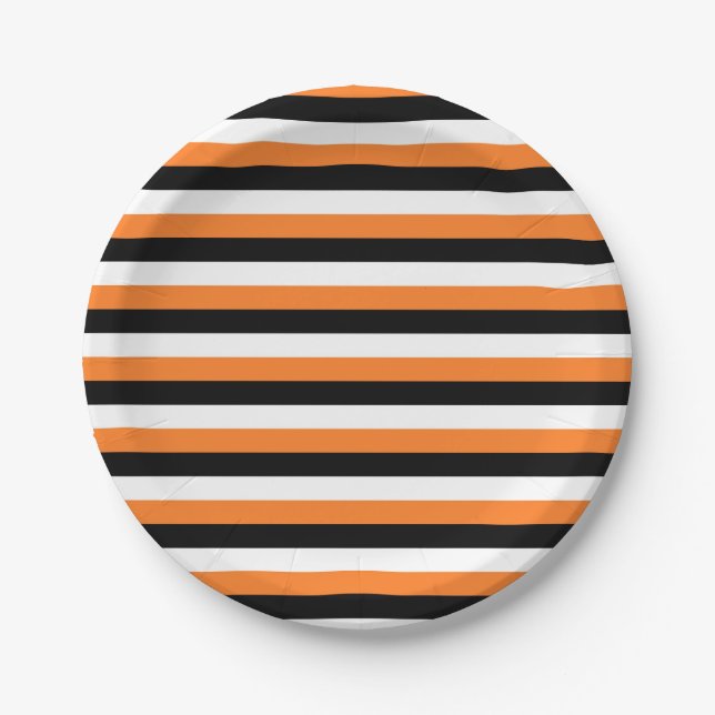 Orange, Black, White Stripes Paper Plate (Front)