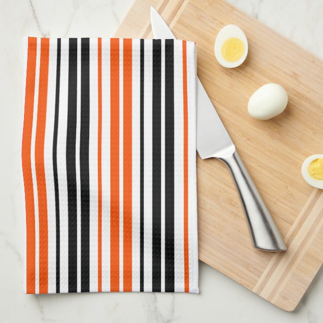 Orange Black White Stripes Pattern Design  Kitchen Towel (Quarter Fold)