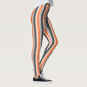 Orange Black White Stripes Pattern Design Leggings