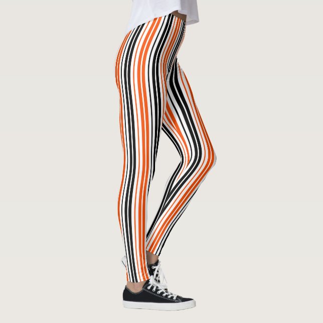 Orange Black White Stripes Pattern Design  Leggings (Right)