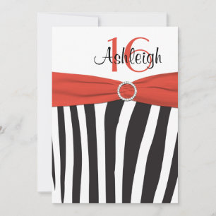 Orange, Black, White Zebra 16th Birthday Invite