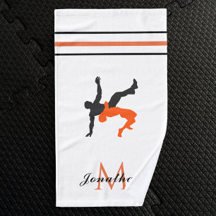 Orange Black Wrestling Fight Custom Name Monogram Hand Towel
