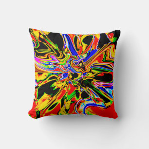 Orange Black Yellow Psychedelic Flower Art Design Throw Pillow
