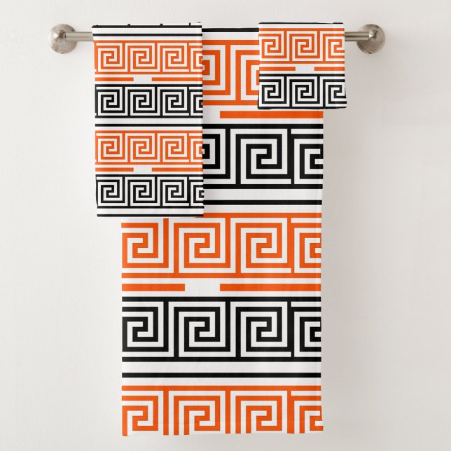 Orange Blanc Noir Clé grecque Fret Motif Design (Créateur téléchargé)