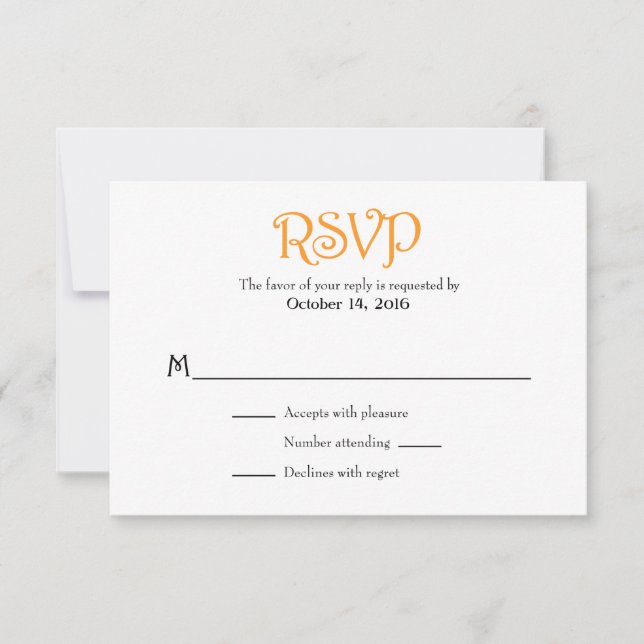Orange Blanc Plaine Simple Mariage Cartes RSVP (Devant)