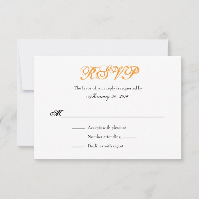 Orange Blanc Plaine Simple Mariage Cartes RSVP (Devant)