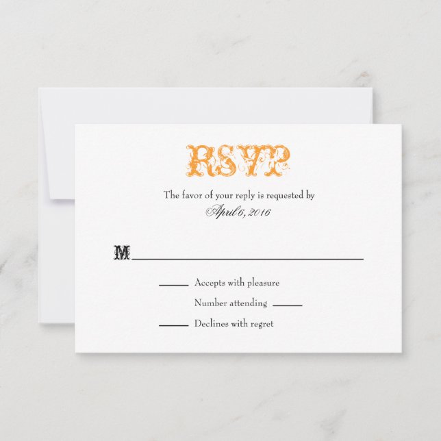Orange Blanc Plaine Simple Mariage Cartes RSVP (Devant)
