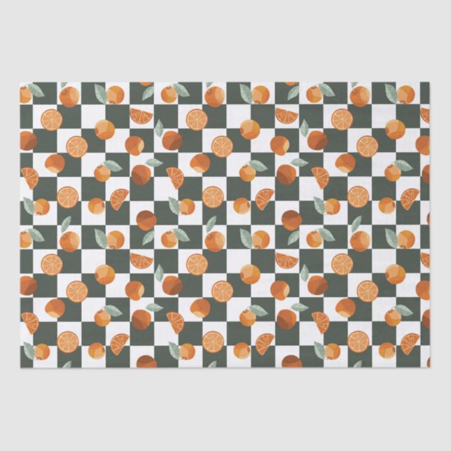 Orange Bliss over Dark Teal Checkers Tissue Paper (Front)