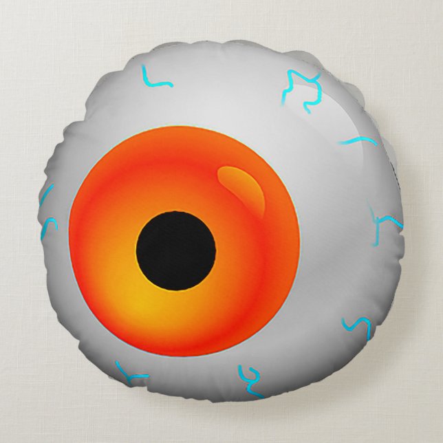 Orange Bloodshot Eye Zombie Halloween Round Pillow (Front)
