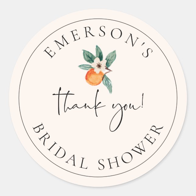 Orange Blossom Bridal Shower Favour Sticker E200 (Front)