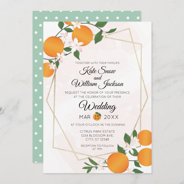 Orange Blossom Citrus Wedding Invitation (Front/Back)