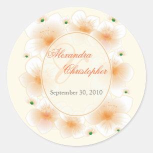 Orange Blossom Flowers Romantic Wedding Favour Classic Round Sticker