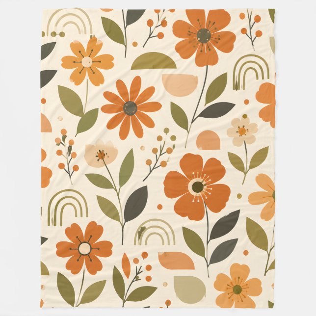 Orange Blossom Garden Fleece Blanket (Front)