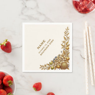 Orange Blossom Gold Floral Elegant Wedding Napkin