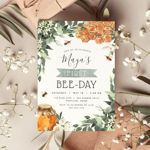 Orange Blossom Honey Bee-Themed Birthday Party Invitation