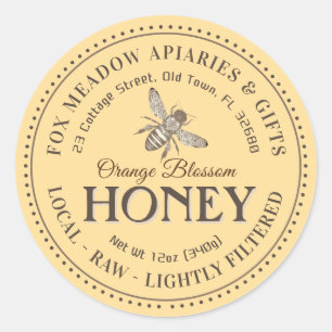 Orange Blossom Honey Flying Bee Dotted Border Classic Round Sticker