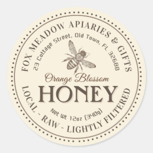 Orange Blossom Honey Flying Bee Dotted Border Classic Round Sticker