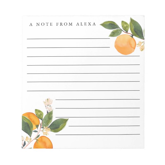 Orange Blossom personalized notepad (Front)