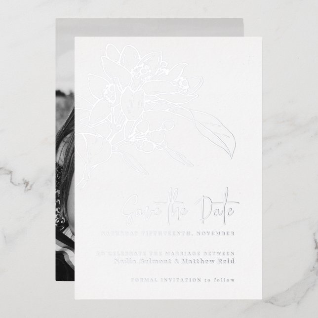 Orange blossom photo wedding save the date (Front/Back)