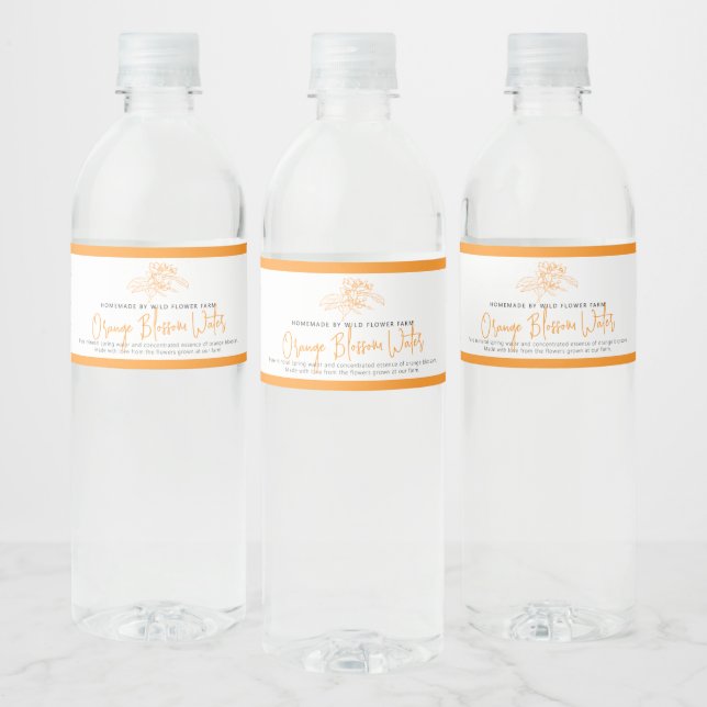Orange blossom water drawing orange product small water bottle label (Bottles)