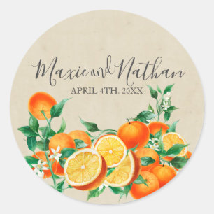 Orange Blossom Wedding Classic Round Sticker