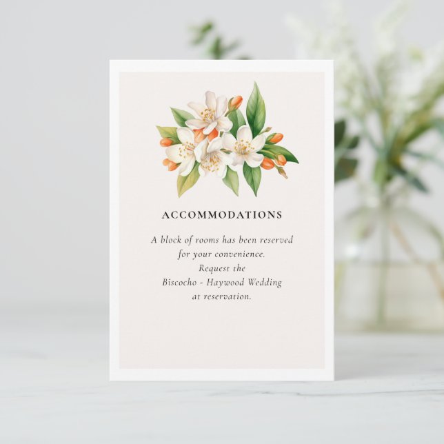 Orange Blossom Wedding Details Card (Standing Front)