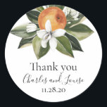 Orange Blossom Wedding Thank You Favour Classic Ro Classic Round Sticker<br><div class="desc">Citrus botanical Wedding Sticker,  Orange Blossom,  Main Squeeze,  Bridal Shower,  Watercolor. Amalfi Positano theme wedding</div>