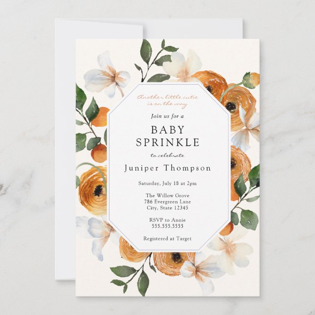 Orange Blossoms and Clementines Baby Sprinkle Invitation (Front)