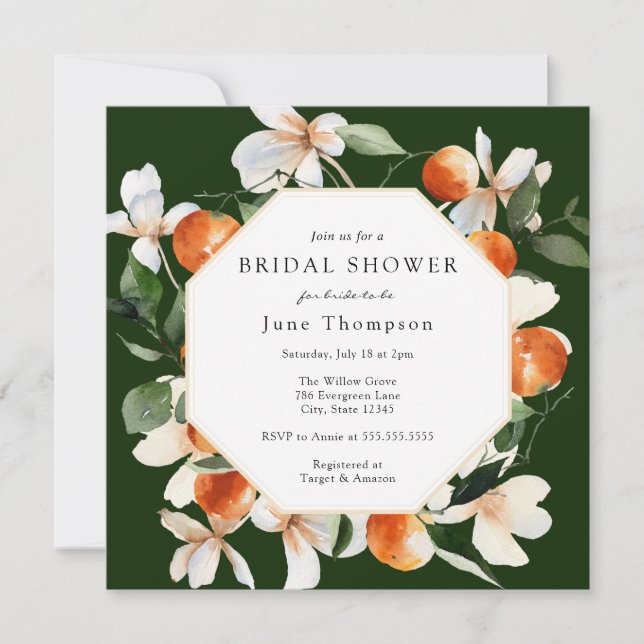 Orange Blossoms and Clementines Bridal Shower Invi Invitation (Front)