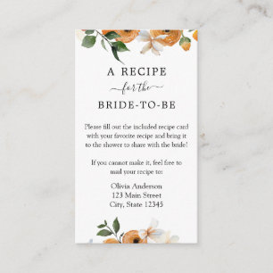 Orange Blossoms Bridal Recipe Request Enclosure Card