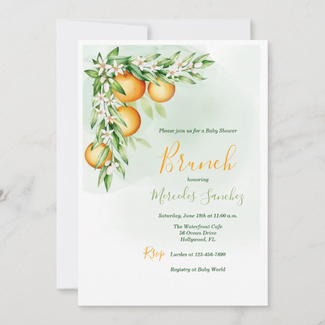 Orange Blossoms Brunch Shower Invitation (Front)