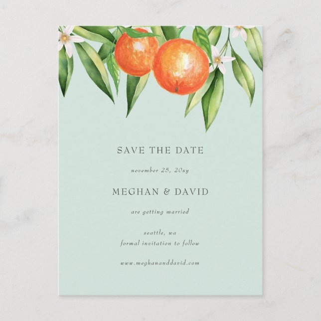 Orange Blossoms Citrus Botanical Save the Date Announcement Postcard (Front)