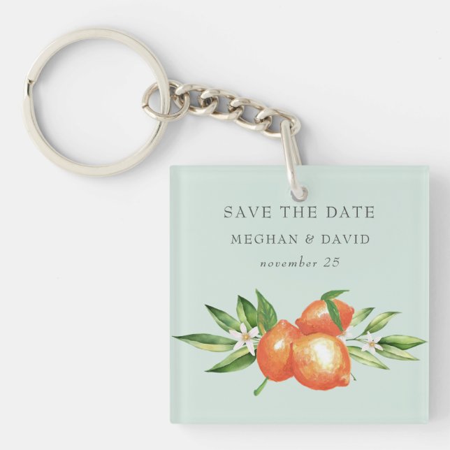 Orange Blossoms Citrus Botanical Save the Date Keychain (Front)
