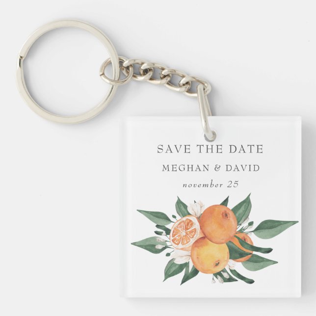 Orange Blossoms Citrus Botanical Save the Date Keychain (Front)