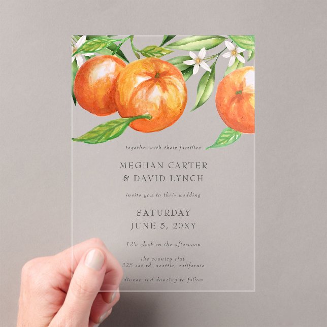 Orange Blossoms Citrus Botanical Wedding  Acrylic Invitations (Insitu (Handheld))