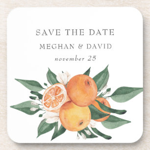 Orange Blossoms Citrus Botanical Wedding Coaster