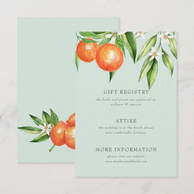 Orange Blossoms Citrus Botanical Wedding  Enclosure Card (Front/Back)