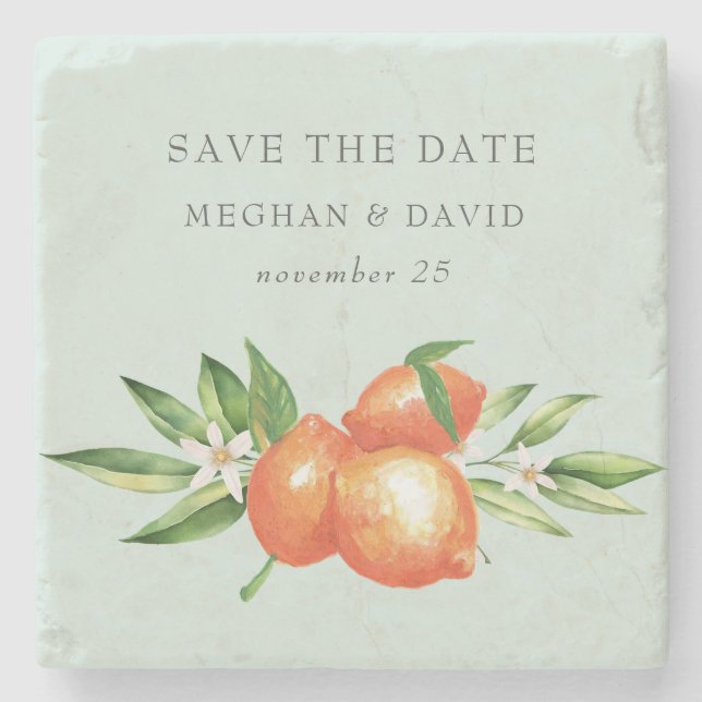 Orange Blossoms Citrus Botanical Wedding   Stone Coaster (Front)