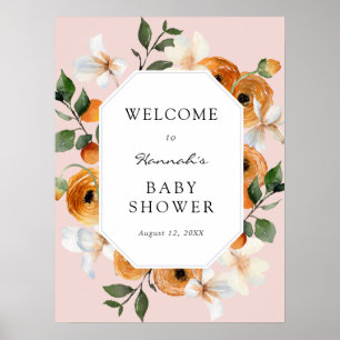 Orange Blossoms Clementines Baby Shower Welcome Po Poster