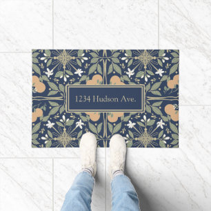 Orange Blossoms Midnight Blue Pattern Address Doormat