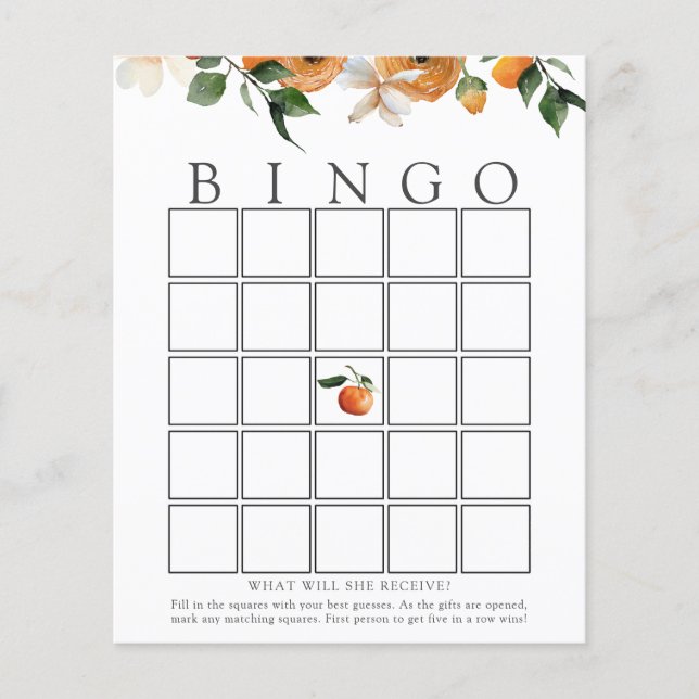 Orange Blossoms Shower Bingo Game Card (Front)