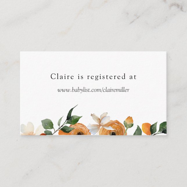 Orange Blossoms Shower Registry  Enclosure Card (Front)