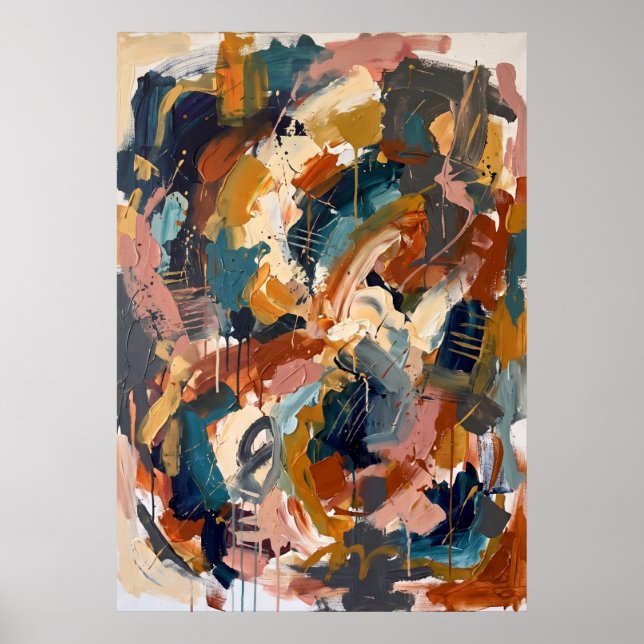 Orange Blue Abstract Brushwork Poster (Front)