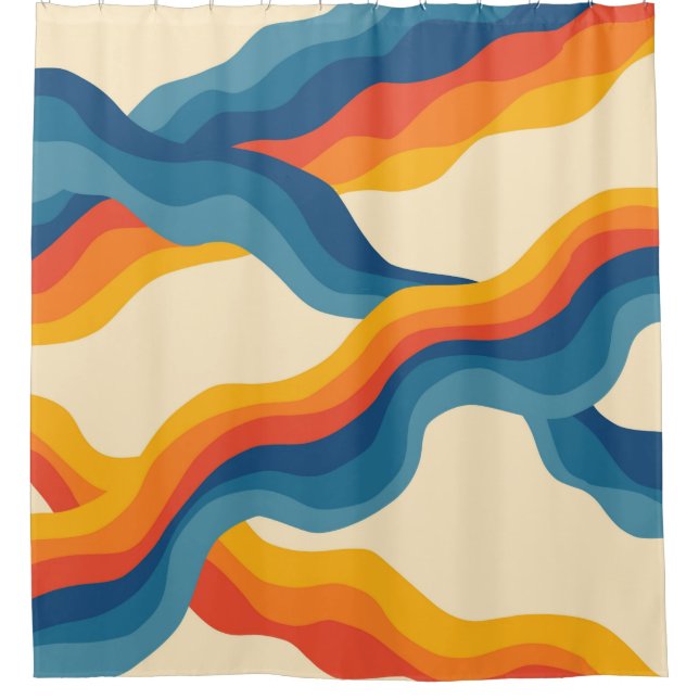 Orange Blue Abstract Retro Wavy Stripe Bold Modern (Front)