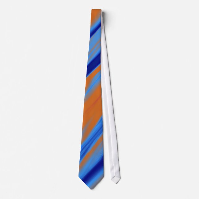 Orange Blue Abstract Stripes Tie (Front)