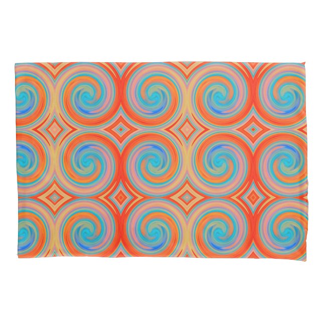 Orange Blue Abstract Swirl Pattern Pillowcase (Front)